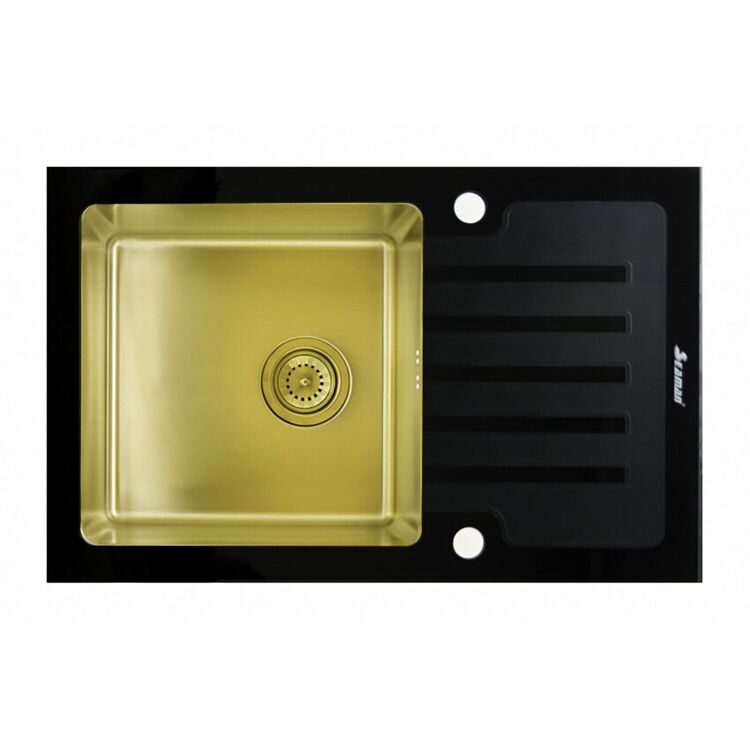 Мойка Seaman Eco Glass SMG-780B Gold (PVD), два отверстия (35мм), комплектация с вентиль-автоматом